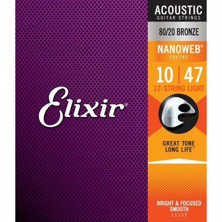 Elixir Guitarra Acustica 12 Cuerdas 10-47 Nanoweb Bronze