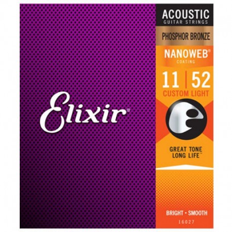 Elixir Cuerdas Guitarra Acustica 11-52 Phosphor Bronze Nanoweb